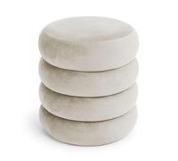 AKORD Tabouret en Velours avec Rangement SNUGGO 42 cm, Rond Ottoman, Rembourré, Repose-Pieds, 42 x 44,5 x 42 cm, pour Entrée Salon Chambre à Coucher, Coiffeuse, Crème