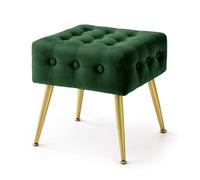 AKORD Tabouret Rembourré en Velours QUADRA 40 cm, Carré Ottoman Piètement Métal Doré, Repose-Pieds, 40 x 42 x 40 cm, pour Entrée Salon Chambre à Coucher, Coiffeuse, Vert Bouteille
