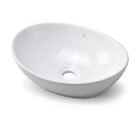 AKORD Vasque à Poser Ovale OVALIS en Céramique, Lavabo pour Salle de Bain et WC Invités, 41 x 33 x 14,5 cm, Blanc Brillant