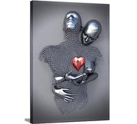 AKOTAC Toile murale encadrée pour chambre à coucher, couple romantique, effet sculpture 3D en métal, noir et blanc, peinture abstraite moderne pour les amoureux, salle de bain, hôtel