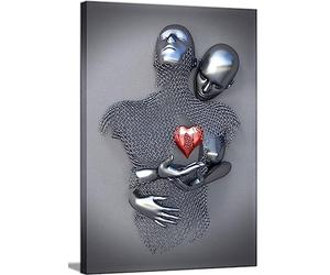 AKOTAC Toile murale encadrée pour chambre à coucher, couple romantique, effet sculpture 3D en métal, noir et blanc, peinture abstraite moderne pour les amoureux, salle de bain, hôtel