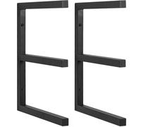 AKOZLIN Étagère murale 2 niveaux mixte métal bois intérieur extérieur,2P | Étagère de rangement en bois tube de bois Organisateur en bois Étagère utilitaire haute résistance
