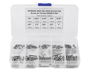 Akozon 150 PCS 9 Tailles Hex Socket tête vis Assortiment ensemble avec boîte en plastique # 2-56 UNC