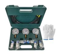 Akozon Kit de Manomètre Hydraulique pour Excavatrices - 3 Jauges de Test avec 6 Raccords en Acier Inoxydable et Tuyaux Anti-fuite - Testeur Hydraulique pour Machines de Construction