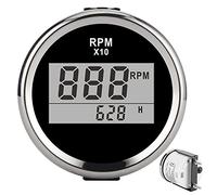 Akozon Tachymètre 52 Mm 0 9990 Tr/min avec écran LCD Ip67 Rétro-éclairage Rouge 9 32 V Large Tension pour Voiture Bateau Moteur Marin Moteur Pas à Pas à Cadran Noir (Cadran noir couvercle argenté)