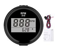 Akozon Tachymètre 52 Mm 0 9990 Tr/min avec écran LCD Ip67 Rétro-éclairage Rouge 9 32 V Large Tension pour Voiture Bateau Moteur Marin Moteur Pas à Pas à Cadran Noir (Cadran noir Couvercle)