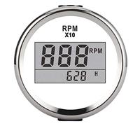 Akozon Tachymètre 52 Mm 0 9990 Tr/min avec écran LCD Ip67 Rétro-éclairage Rouge 9 32 V Large Tension pour Voiture Bateau Moteur Marin Moteur Pas à Pas à Cadran Noir (Cadran blanc couvercle argenté)