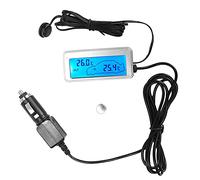Akozon Thermomètre de Voiture, Double Affichage LCD Intérieur Extérieur, | Jauge de Température, Allume-cigare, Celsius Intérieur et Extérieur, Plastique Argenté, 12V Universel