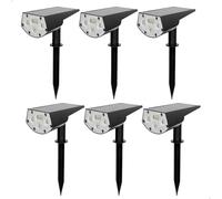 AKTIVE 85496 Lot de 6 balises solaires LED 2 en 1, lumière chaude 5-10 lumens, avec piquet ou montage mural, sans câbles, étanches, portée 1 à 2 m, autonomie jusqu'à 8 h, éclairage jardin et terrasse