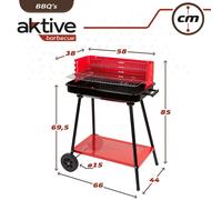 Aktive Barbecue au charbon de bois rectangulaire rouge avec roues