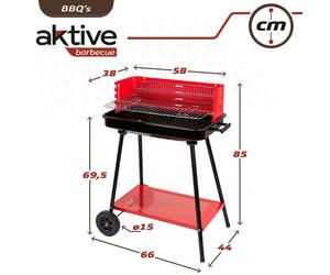 Aktive Barbecue au charbon de bois rectangulaire rouge avec roues