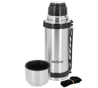 AKTIVE Bouteille isotherme en acier inoxydable avec gobelet, poussoir distributeur, système anti-goutte, sans BPA, 750 ml, finition métallique, 10 x 9 x 27 cm