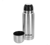 AKTIVE Bouteille isotherme en acier inoxydable finition métallique avec gobelet, système anti-goutte, sans BPA, 350 ml, 7 x 7 x 20 cm