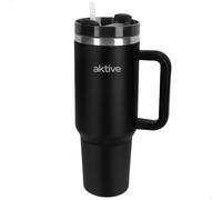 AKTIVE Bouteille thermos en acier inoxydable, 1,2L, Noir, Dimensions 15x10x27 cm, Bouchon à 3 voies, Avec paille, Poignée ergonomique, Sans BPA, Base antidérapante, Bouteille thermos (63151)