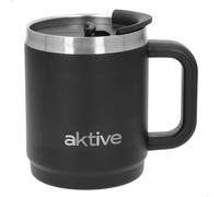 AKTIVE Gobelet thermique à double paroi en acier inoxydable avec couvercle coulissant sans BPA 400 ml Noir 13 x 9 x 12 cm