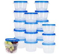 Aktive Lot de 18 couvercles ronds en plastique pour liquide Compatible micro-ondes et lave-vaisselle 12,8 x 11,5 x 8 cm avec couvercle à visser Bleu 550 ml
