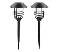 AKTIVE Lot de 2 balises LED solaires, lumière chaude, 6 lumens, 1 LED par balise, autonomie 8h, portée 1 m, résistance IP44, installation sans fil, bouton on/off, pour jardin, terrasses et chemins