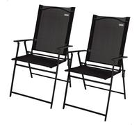 AKTIVE Lot de 2 chaises Pliantes, fabriquées en textilène et Acier, pliées Fines Effet Plat, Couleur Noire, avec accoudoirs, Max. 110 kg, Design léger et Compact, idéales pour Jardin ou terrasse