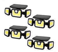 AKTIVE Lot de 4 appliques solaires LED 350 lumens, détecteur de mouvement, 3 modes d'éclairage, 100 LED COB, détection 3-5 m, angle 270°, autonomie 8-10 h, IP44, installation facile (85495)