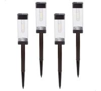 AKTIVE Lot de 4 balises solaires LED 6 lumens, éclairage extérieur pour jardin et allées, lumière chaude, avec piquet, charge solaire, bouton ON/OFF, IP44, autonomie 8h, installation sans fil (61575)