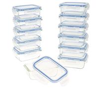 AKTIVE Max Home 16532 Lot de 12 boîtes hermétiques en verre compatibles micro-ondes avec fermeture éclair 330 ml Couvercle transparent
