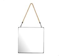 AKTIVE Max Home 18451 Miroir Mural carré avec Corde décorative, Cadre en métal, Verre, Miroir métallique Noir, Fixation Facile (vis Non incluses), 30 x 30 cm