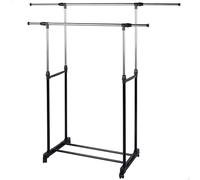 AKTIVE Max Home 18806 Portemanteau à vêtements Hauteur réglable, 150 x 440 x 160 cm, poids maximum supporté X, avec étagère pour chaussures, avec roulettes, double barre, extensible, moderne, noir et