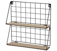 AKTIVE Max Home Etagère Murale, 41x40x11 cm, Max 4 kg, 2 étagères en Bois, Cadre en métal, avec Design en Grille, Noir, pour la décoration, Rangement, Bureau, Chambre à Coucher (18464)