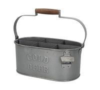 AKTIVE Panier en Métal pour 6 Bouteilles avec Décapsuleur Intégré, design Rustique Vintage Vieilli, Poignée en Bois, Idéal pour Barbecue, Pique-Nique, Camping, Jardin ou Comme Cadeau Décoratif (79014)