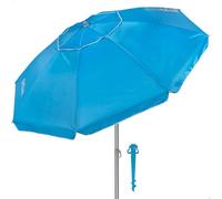 AKTIVE Parasol de plage, Ø 220 cm, bleu, protection UV50, pied inclus, toile Oxford, mât en acier 28/32 mm, 8 baleines, ventilation supérieure, housse de transport (62494)