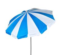 AKTIVE Parasol de Plage, 200 cm, Rayures Bleues et Blanches, Mât en Acier, Inclinaison et Hauteur Réglables, Toile Polyester Oxford, Protection UV50, Sac de Transport