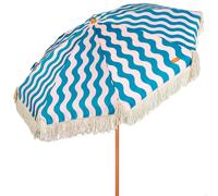 AKTIVE Parasol de plage, diamètre 200 cm, style rétro avec franges, 8 baleines, protection UV50, polyester, mât en acier effet bois 28/32 mm, housse de transport avec bandoulière incluse (62479)