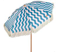 AKTIVE Parasol de plage, diamètre 200 cm, style rétro avec franges, 8 baleines, protection UV50, polyester, mât en acier effet bois 28/32 mm, housse de transport avec bandoulière incluse (62479)