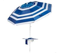 AKTIVE Parasol de plage, marin, 210 cm, table centrale avec dessous de verre, crochet, mât en acier, inclinable et réglable en hauteur, tissu polyester Oxford, protection UV50, grands parasols (62330)