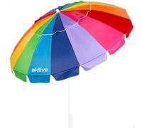 AKTIVE Parasol de plage, UV50, mesure 200 cm, multicolore, protection UV50, nylon, mât en acier 28/32 mm, 16 tiges, avec housse de transport avec poignée d'épaule (62486)