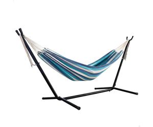 AKTIVE Vivac 63204 Hamac extérieur, 260 x 108 x 102 cm, pour 2 Personnes, Structure en Acier autoportant, Tissu à Rayures Polyester, supporte 250 kg, kit Camping, chaises Longues de Jardin extérieur