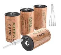 AKTTKA Lot de 4 Piles Lithium-ION Rechargeables D / LR20-9250 mWh 1,5 V - Grandes Piles D - Câble USB-C Inclus - Idéal pour Lampes de Camping, Voitures télécommandées, Lampe de Poche LED Portable