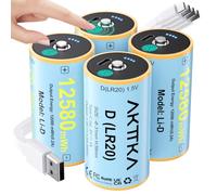 AKTTKA Piles D Rechargeables 12580 mWh, Lot de 4, 1,5V Li-ION, LR20, Mono D