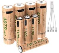 AKTTKA Piles Rechargeables AA et AAA au Lithium 1,5 V, 4× AA 4070 mWh + 4× AAA 1100 mWh, Recharge USB-C avec Câble 1-à-4, pour Télécommande, Balance, Thermomètre, Manette