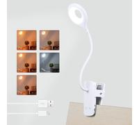 Akynite 3W Lampe de Lecture au Lit Rechargeable à Pince, Type C Charge, 5 Couleur et 5 Intensité, Lampe de Chevet Tactile sans Fil, LED Lampe de Bureau Clip on pour Enfants, Lampe Pince Blanche