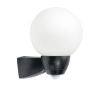 AL Monza/Garda lampe à détecteur, 77W, lampe halogène HV, noir, mat, appareillage non nécessaire, E27, IP44, verre opalin