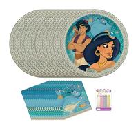 Aladdin Fournitures de fête pour 16 personnes, assiettes, serviettes et bougies