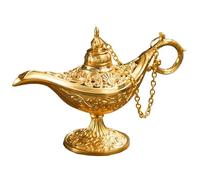 Aladdin Toys Lampe Aladdin Vintage Golden Arabian Magical's Genie Lampe en alliage sculpté Jouets souhaitant lumière avec couvercle en chaîne pour décoration de table, cosplay, jeu de rôle, génie