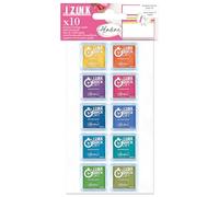 Aladine - 10 Mini Encreurs « Quick Dry » Acidulés - Encres pour Tampons - 3,3 x 3,3 cm - Jaune, Orange, Rose, Bleu, Vert - Pour Scrapbooking, Carterie, Loisirs Créatifs - Izink - 03976