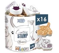 Aladine-16 Tampons Chats avec Encreur - en Mousse & Caoutchouc - pour Carterie, Bullet Journal, Scrapbooking, Loisirs, Dessin - Creative Stamp - Idée Cadeau Enfant Adulte, 03714