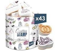 Aladine - 43 Tampons Mariage avec Encreur Noir - Pour Personnaliser Faire-Parts, Invitations, Livre d'Or - Scrapbooking, Bullet Journal, Loisirs Créatifs - Amour, Wedding - Creative Stamp