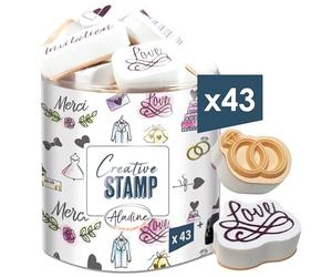 Aladine - 43 Tampons Mariage avec Encreur Noir - Pour Personnaliser Faire-Parts, Invitations, Livre d'Or - Scrapbooking, Bullet Journal, Loisirs Créatifs - Amour, Wedding - Creative Stamp