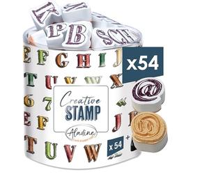 Aladine - 54 Tampons Lettres Crayonnées avec Encreur Noir - Alphabet Majuscule Crayon - Chiffres, Numéros 0 à 9 - Bullet Journal, Invitations - Scrapbooking, Carterie - Creative Stamp - 03727