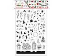 Aladine - 67 Tampons Scènes de Noël - Tampons en Mousse & Caoutchouc - Pour Loisirs Créatifs, Scrapbooking, Bullet Journal, Carterie Créative, Décoration - Sapin, Neige - Cuties Stamp - 03973