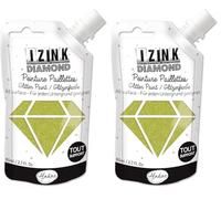 Aladine - Izink Diamond - Peinture Pailletée - Ultra Concentrée en Paillettes - Décoration Tout Support - DIY et Loisirs Créatifs - Made in France - Gourde Souple 80 ml - Vert Clair (Lot de 2)